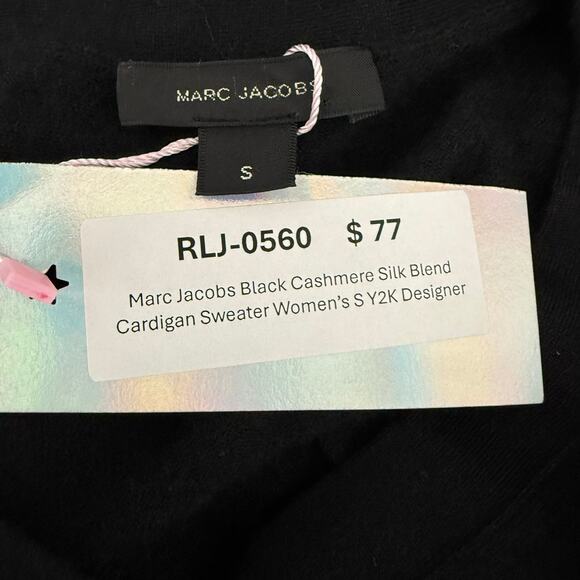 Marc Jacobs Black Cashmere Silk Blend Cardigan Sweater Women’s S Y2K Designer - Picture 4 of 6